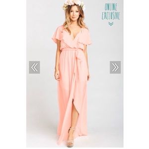 Mumu’s blush pink bridesmaid maxi dress